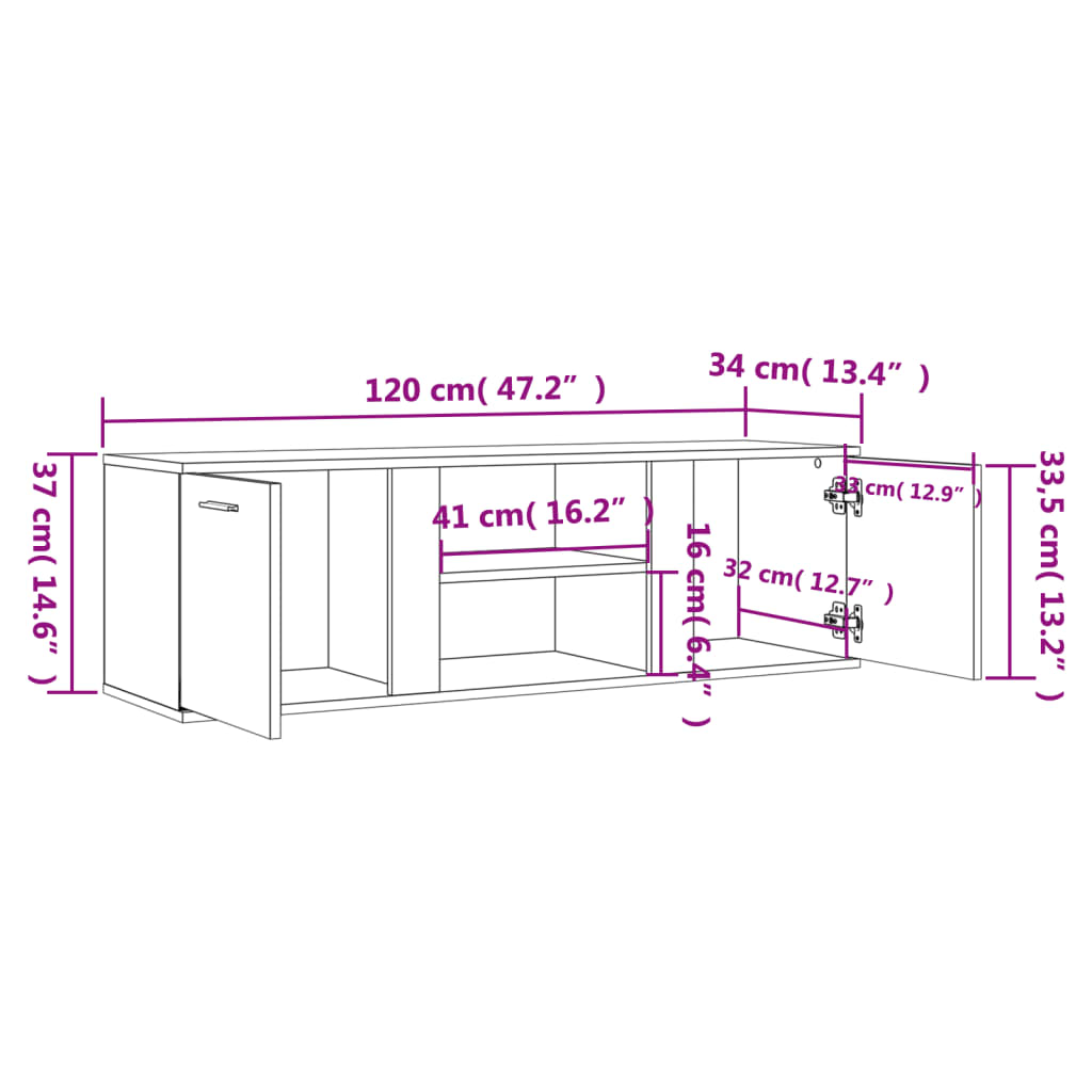 Meuble TV 120x34x37 cm en bois travaillé