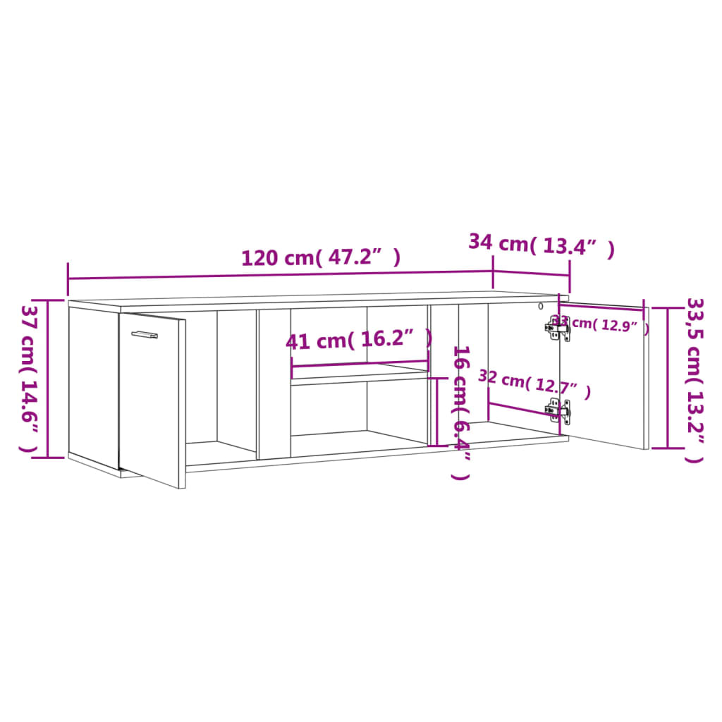 Meuble TV 120x34x37 cm en bois travaillé