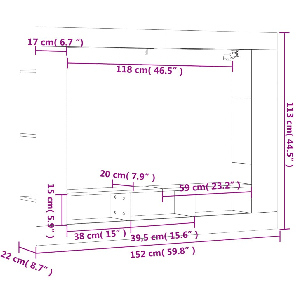 Tv-meubel 152x22x113 cm bewerkt hout