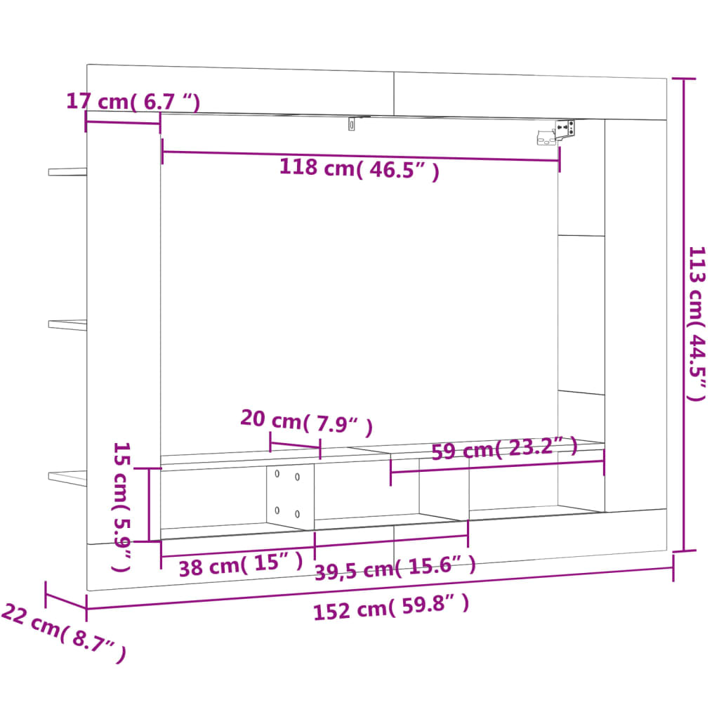 Meuble TV 152x22x113 cm en bois travaillé