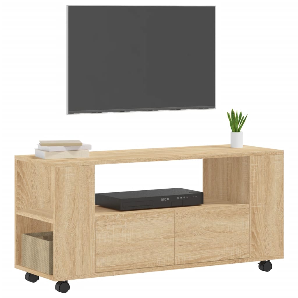 Tv-meubel met wielen 102x34,5x43 cm bewerkt hout oud hout