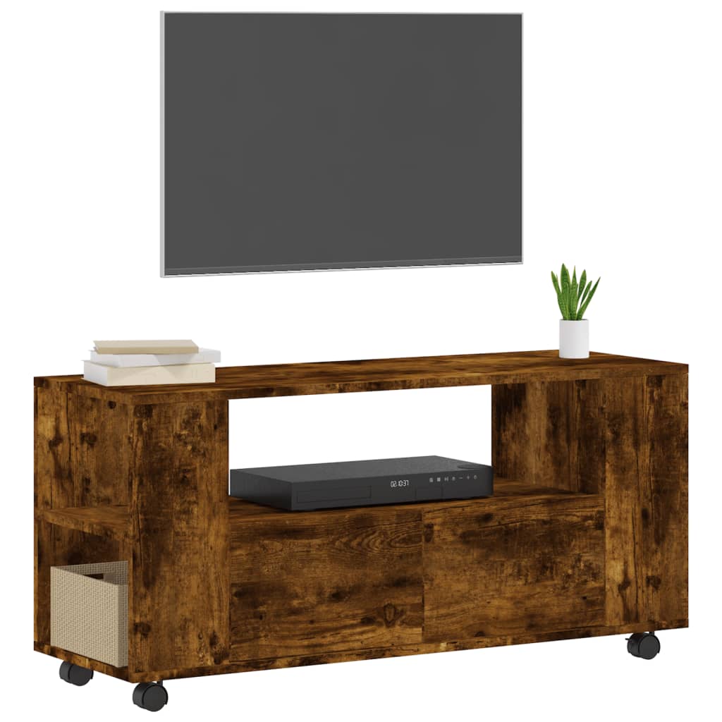 Tv-meubel met wielen 102x34,5x43 cm bewerkt hout oud hout