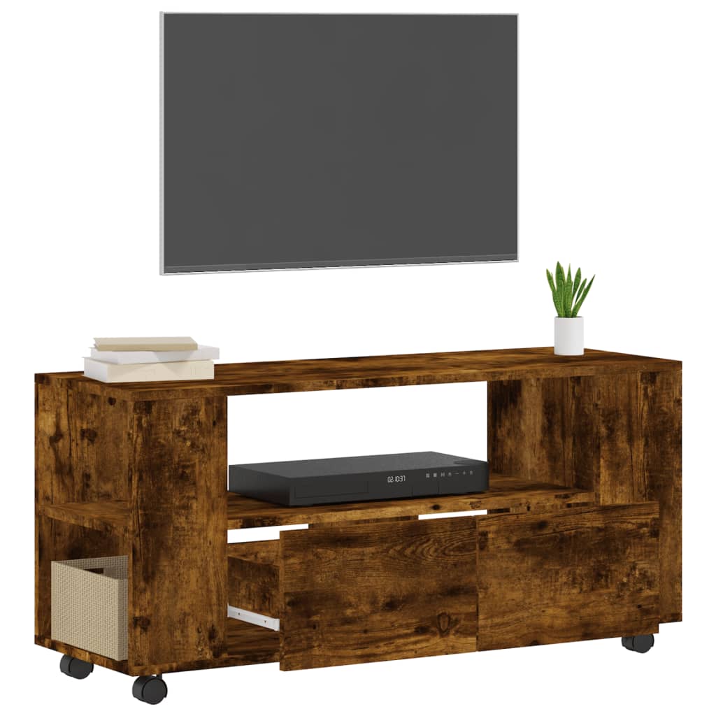 Tv-meubel met wielen 102x34,5x43 cm bewerkt hout oud hout