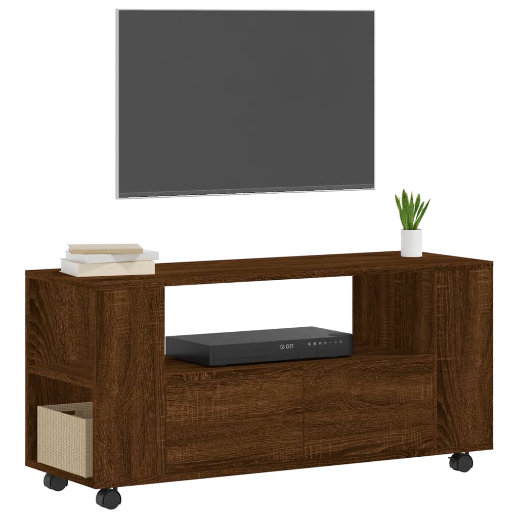 Tv-meubel met wielen 102x34,5x43 cm bewerkt hout oud hout