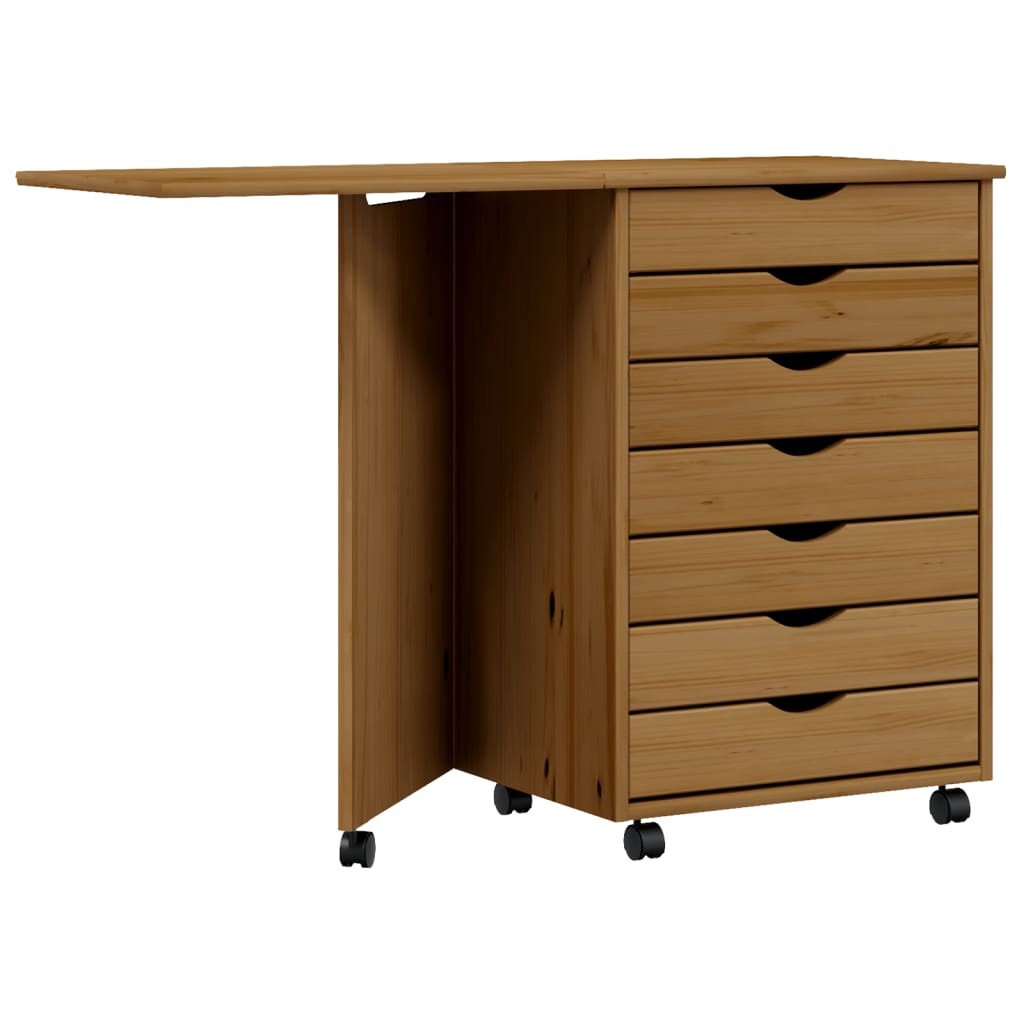 Commode avec bureau MOSS mobile en bois de pin massif blanc