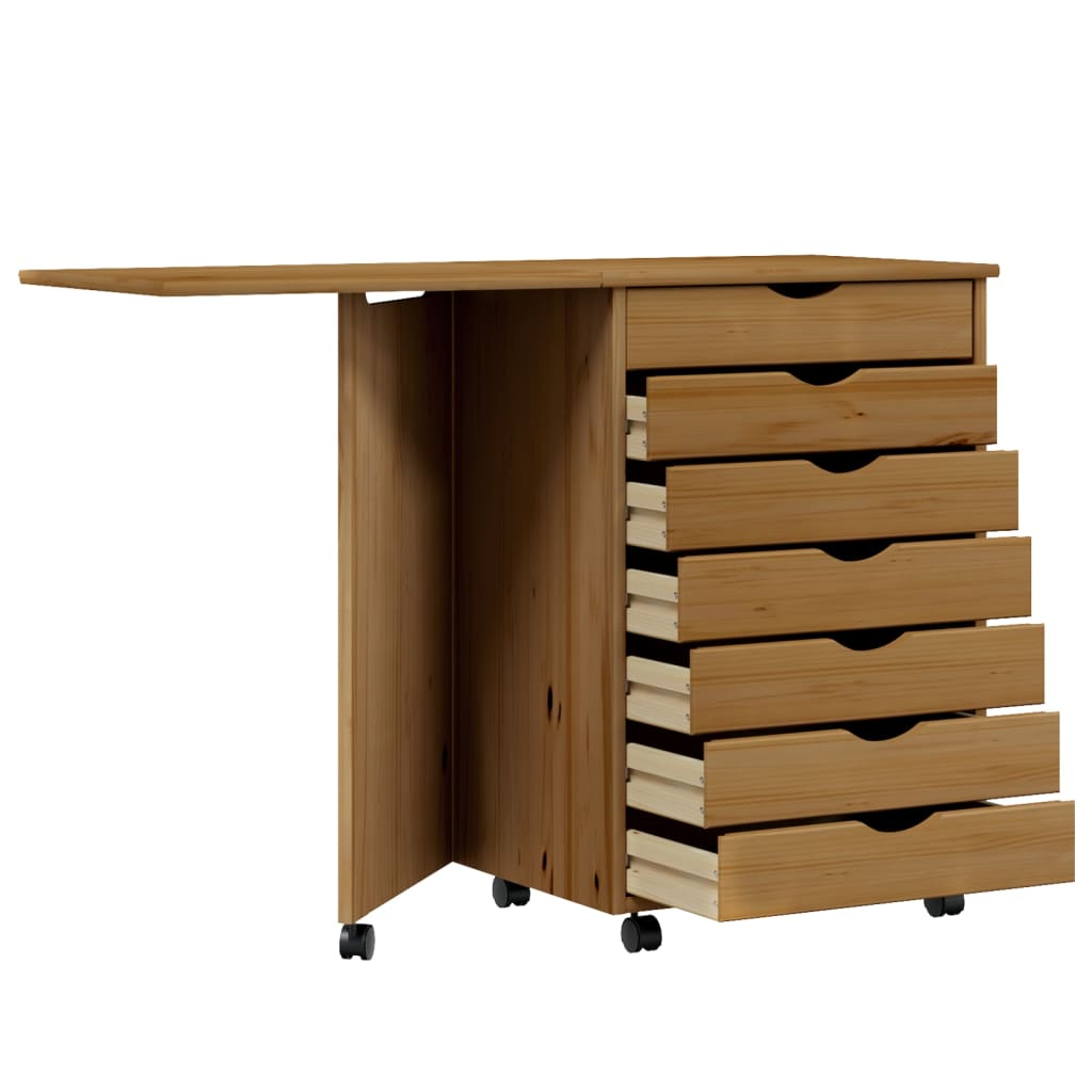 Commode avec bureau MOSS mobile en bois de pin massif blanc