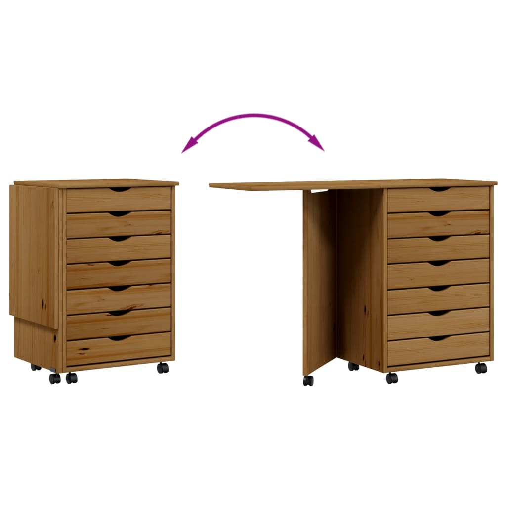 Commode avec bureau MOSS mobile en bois de pin massif blanc