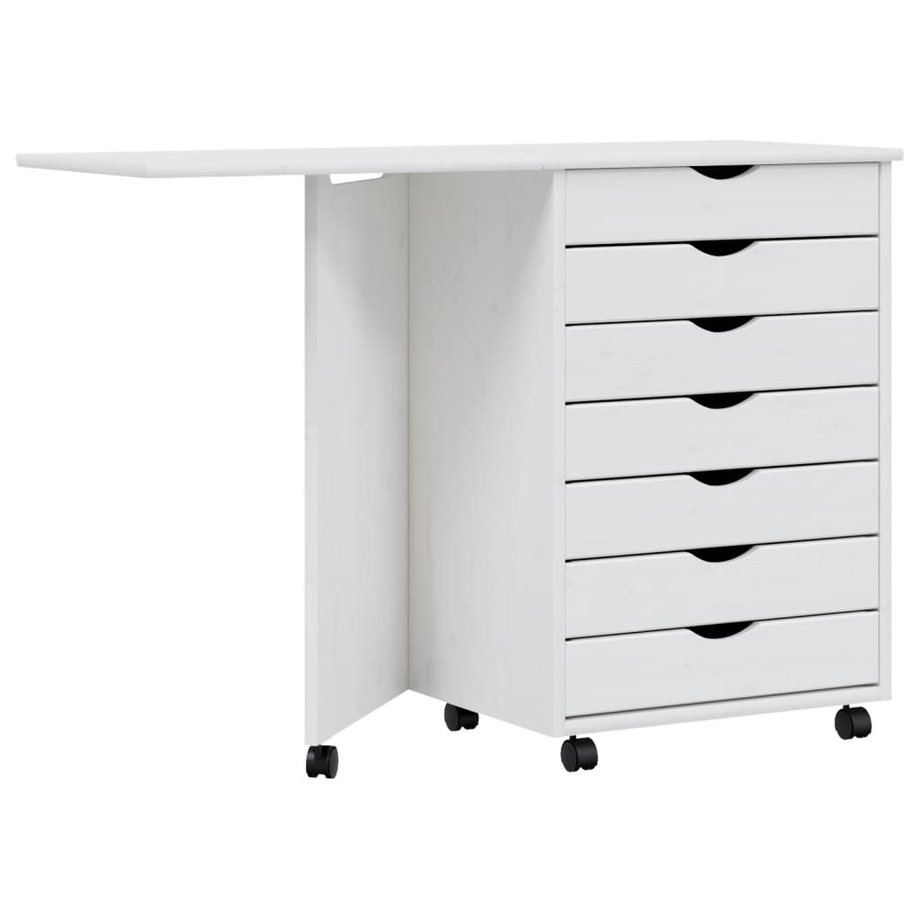 Commode avec bureau MOSS mobile en bois de pin massif blanc