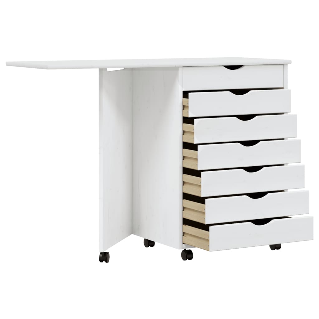 Commode avec bureau MOSS mobile en bois de pin massif blanc