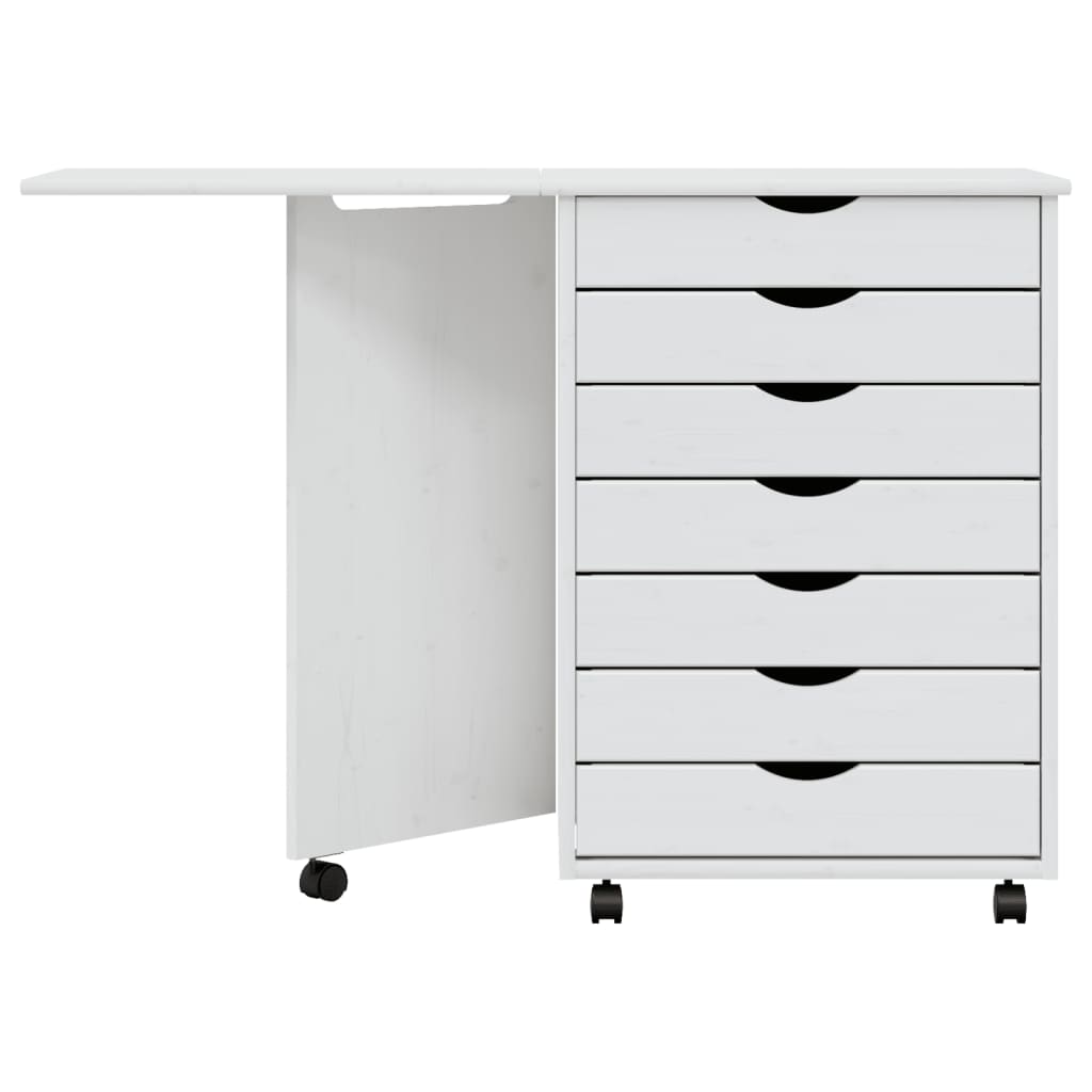 Commode avec bureau MOSS mobile en bois de pin massif blanc