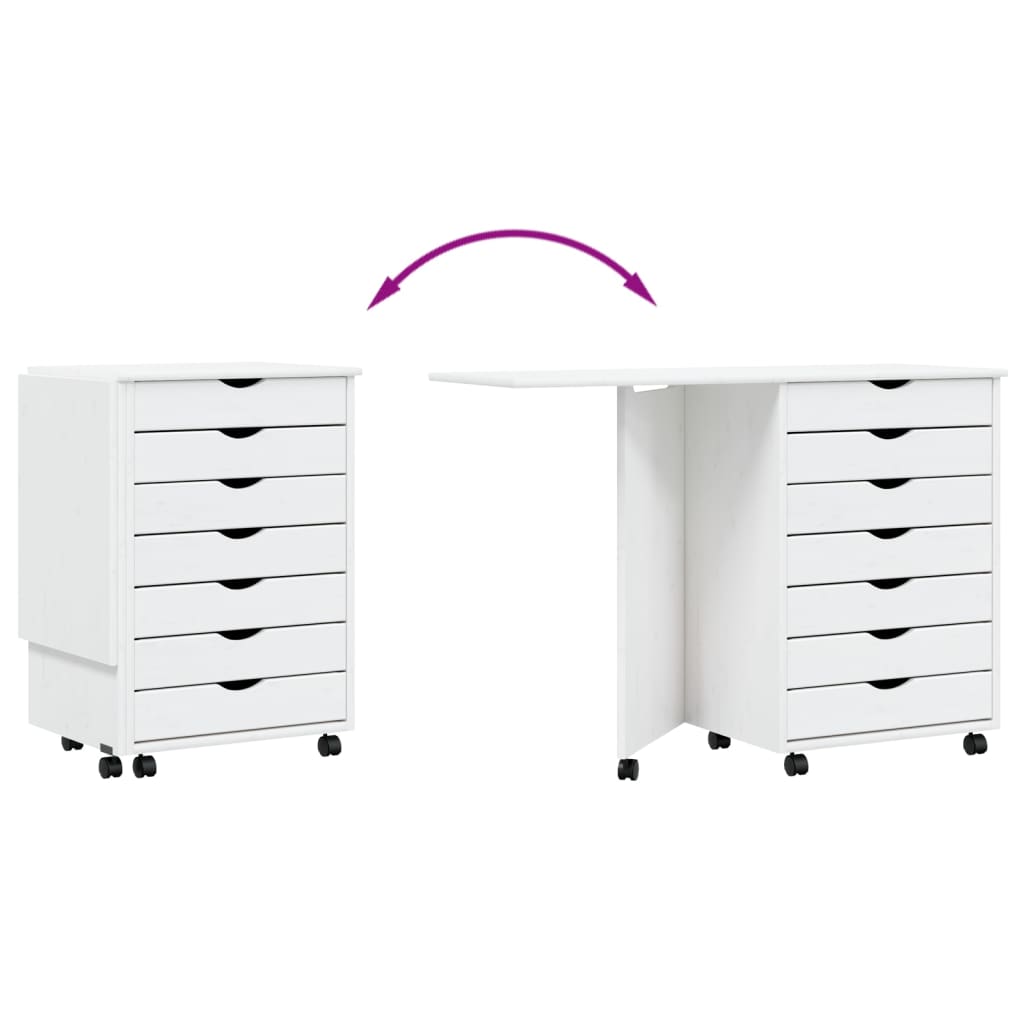 Commode avec bureau MOSS mobile en bois de pin massif blanc