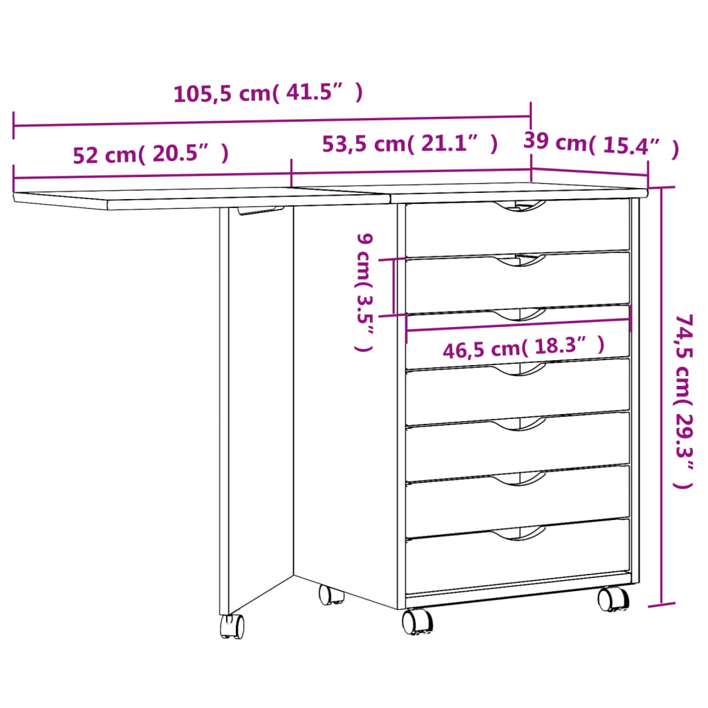 Commode avec bureau MOSS mobile en bois de pin massif blanc