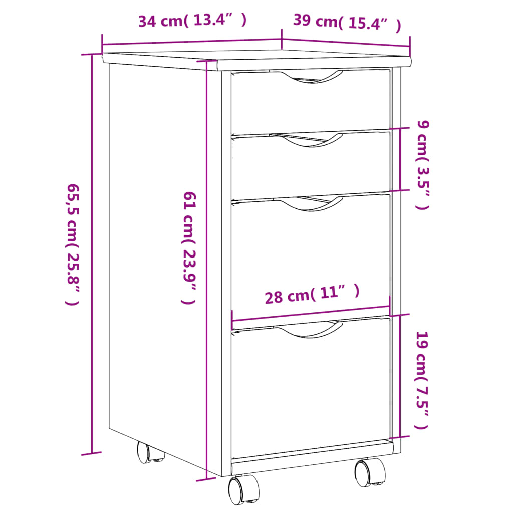 Commode MOSS mobile en bois de pin massif blanc