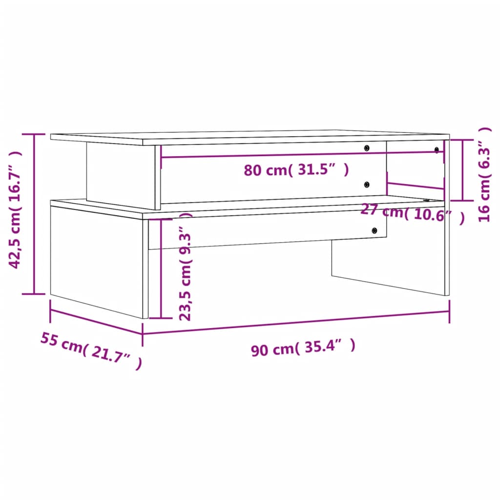 Salontafel 90x55x42,5 cm bewerkt hout