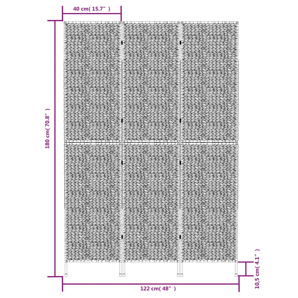 Kamerscherm met 3 panelen 122x180 cm waterhyacint