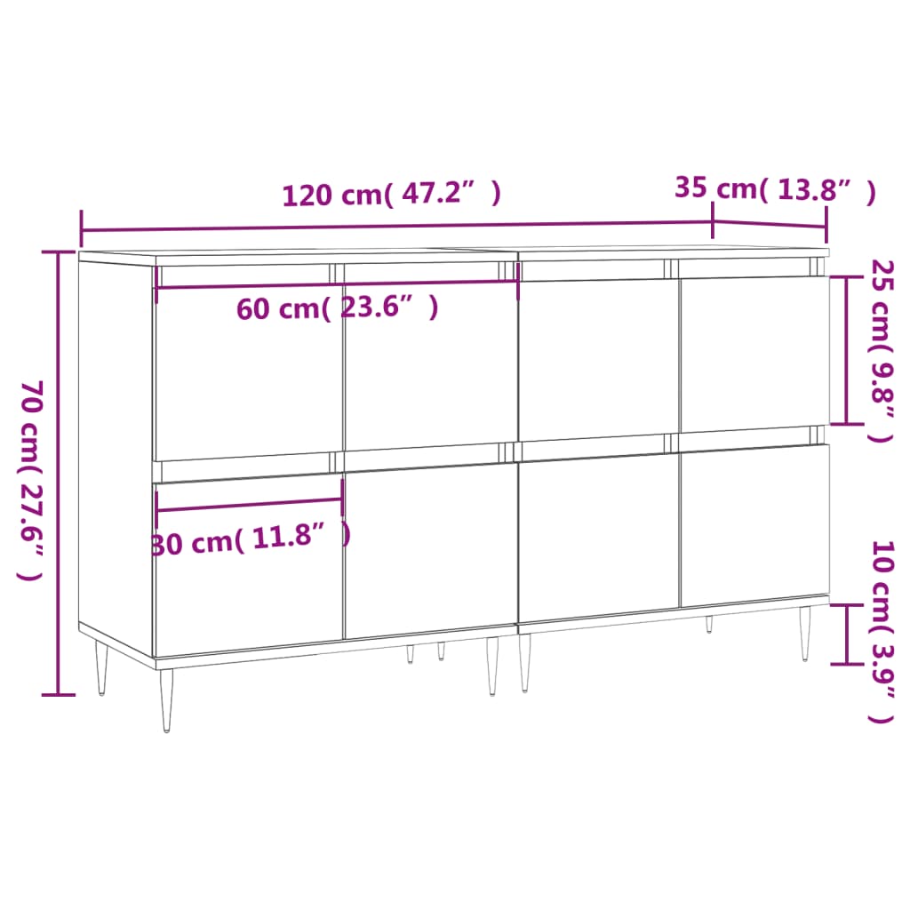 Buffets 3 pcs en bois ouvré couleur chêne