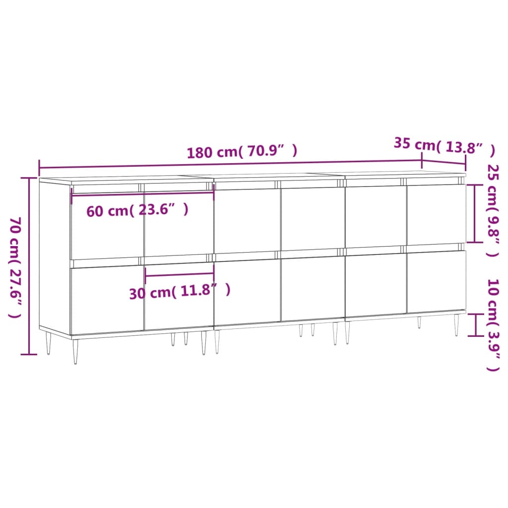 Buffets 3 pcs en bois ouvré couleur chêne