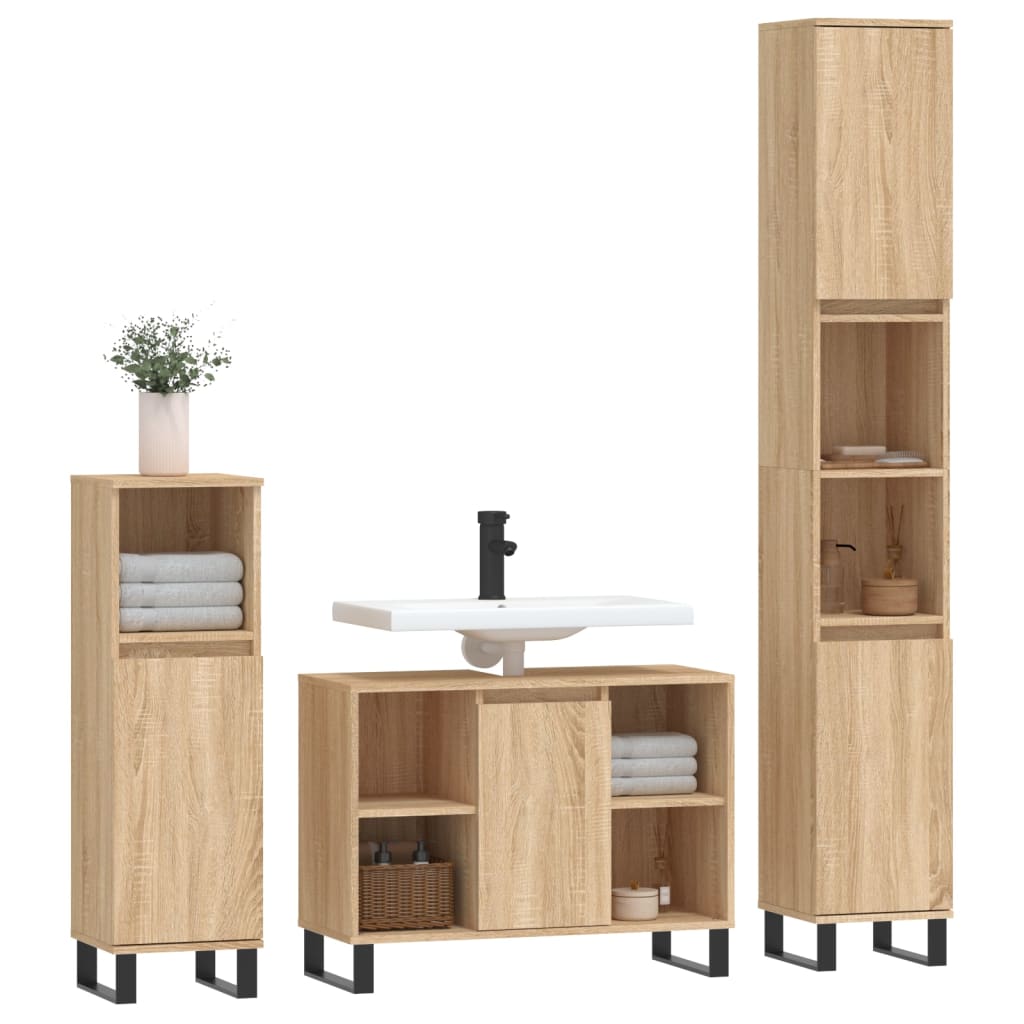 Ensemble de meubles de salle de bain 3 pièces en bois couleur chêne