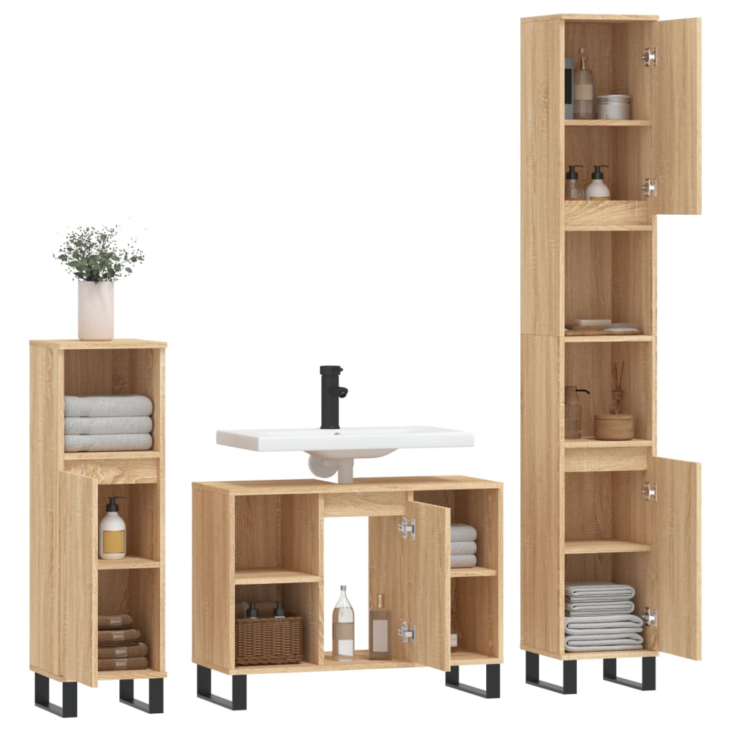 Ensemble de meubles de salle de bain 3 pièces en bois couleur chêne