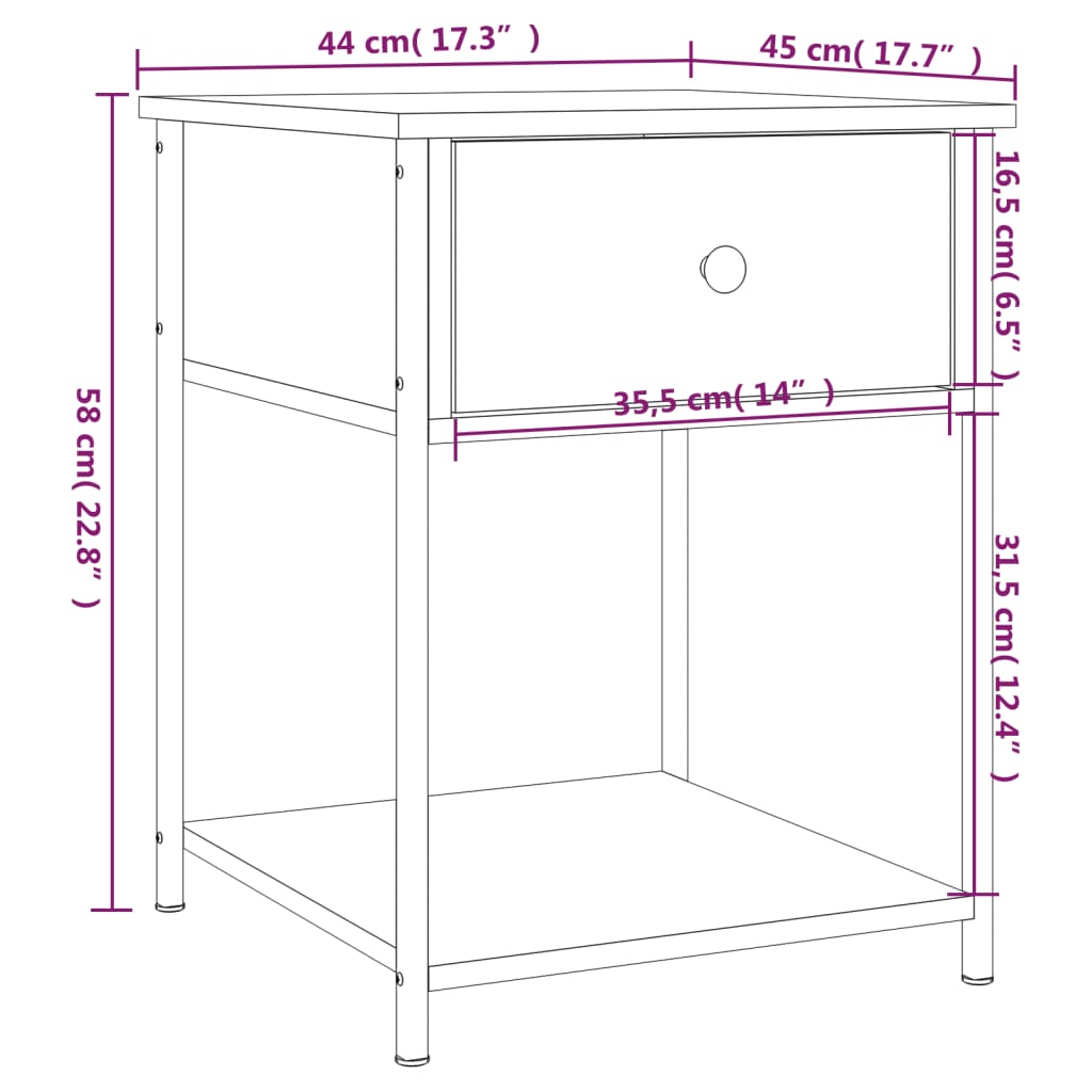 Tables de chevet 2 pcs 44x45x58 cm bois fini couleur chêne