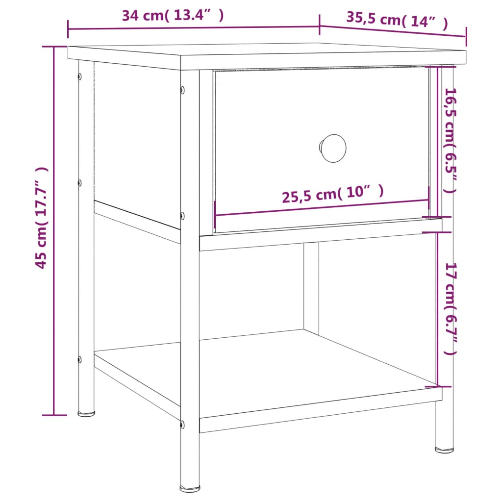 Nachtkastjes 2 st 34x35,5x45 cm bewerkt hout