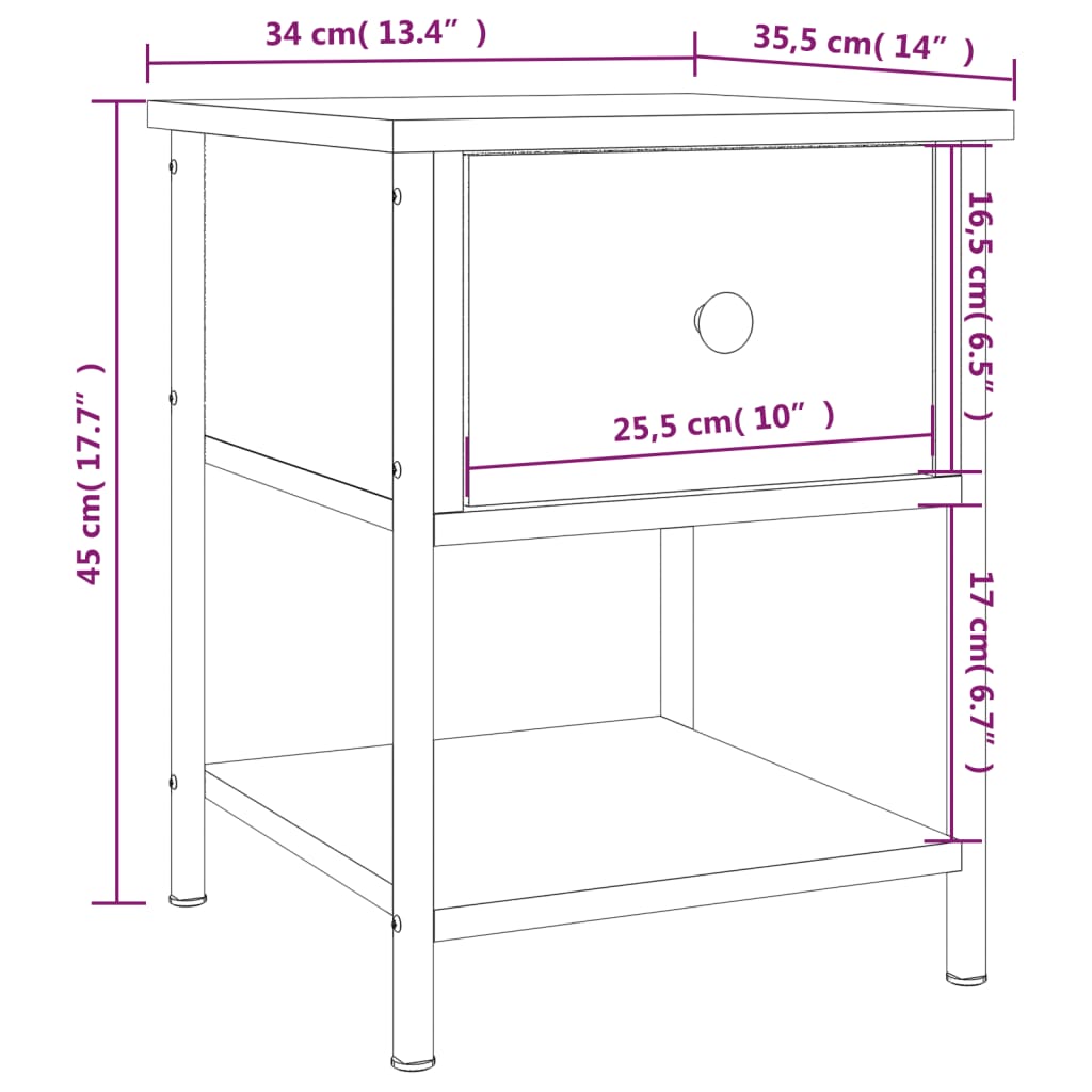 Nachtkastje 34x35,5x45 cm bewerkt hout sonoma eikenkleurig