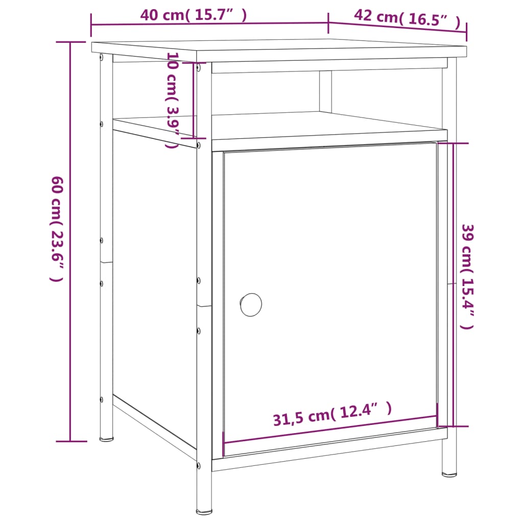 Table de chevet 40x42x60 cm en dérivé du bois couleur chêne