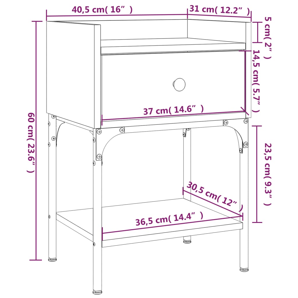 Tables de chevet 2 pcs 40,5x31x60 cm bois fini couleur chêne marron