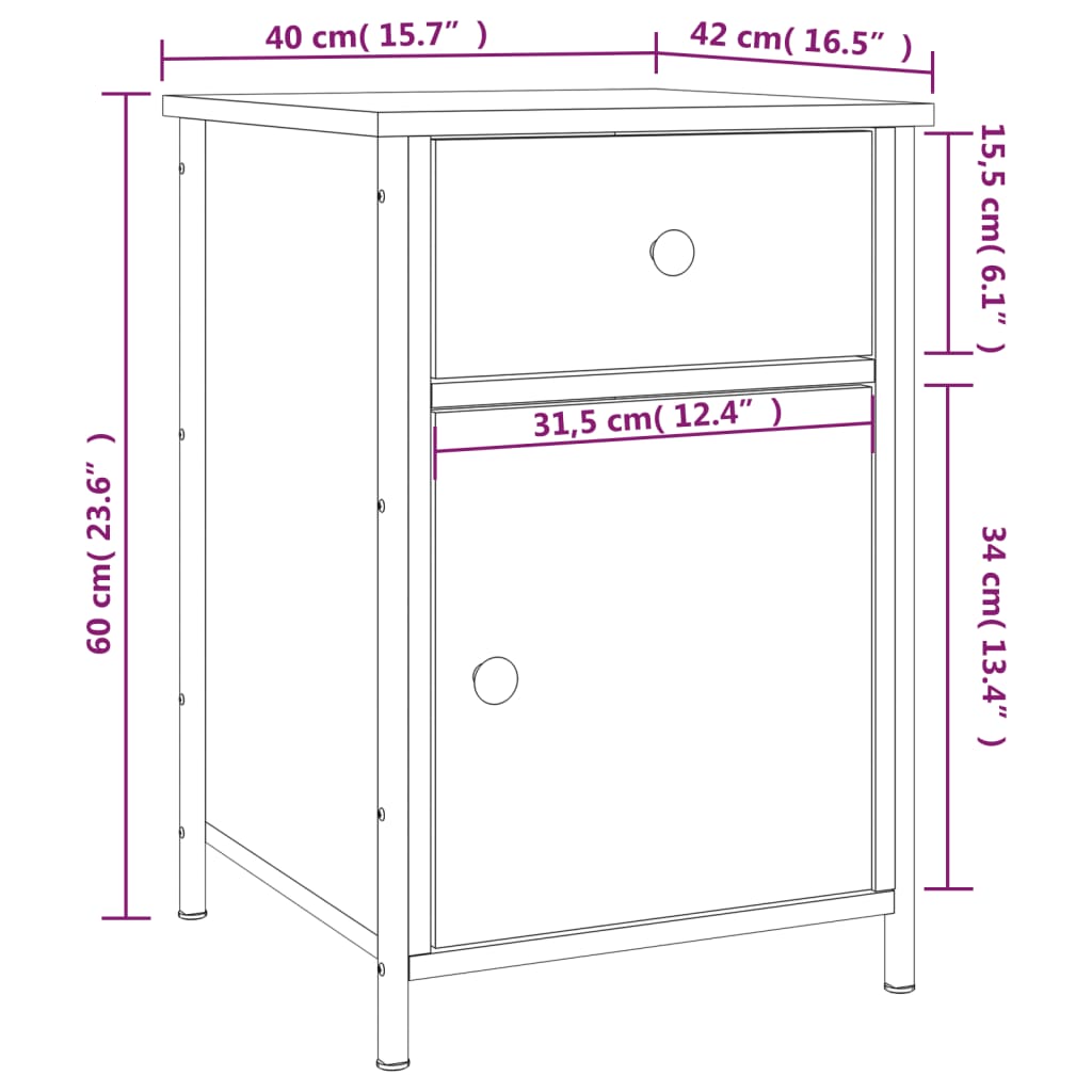 Table de chevet 40x42x60 cm en dérivé du bois couleur chêne