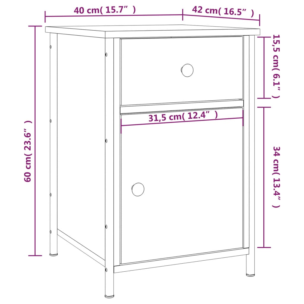 Table de chevet 40x42x60 cm en dérivé du bois couleur chêne