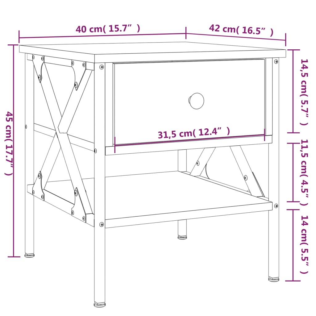 Tables de chevet 2 pcs 40x42x45 cm bois fini