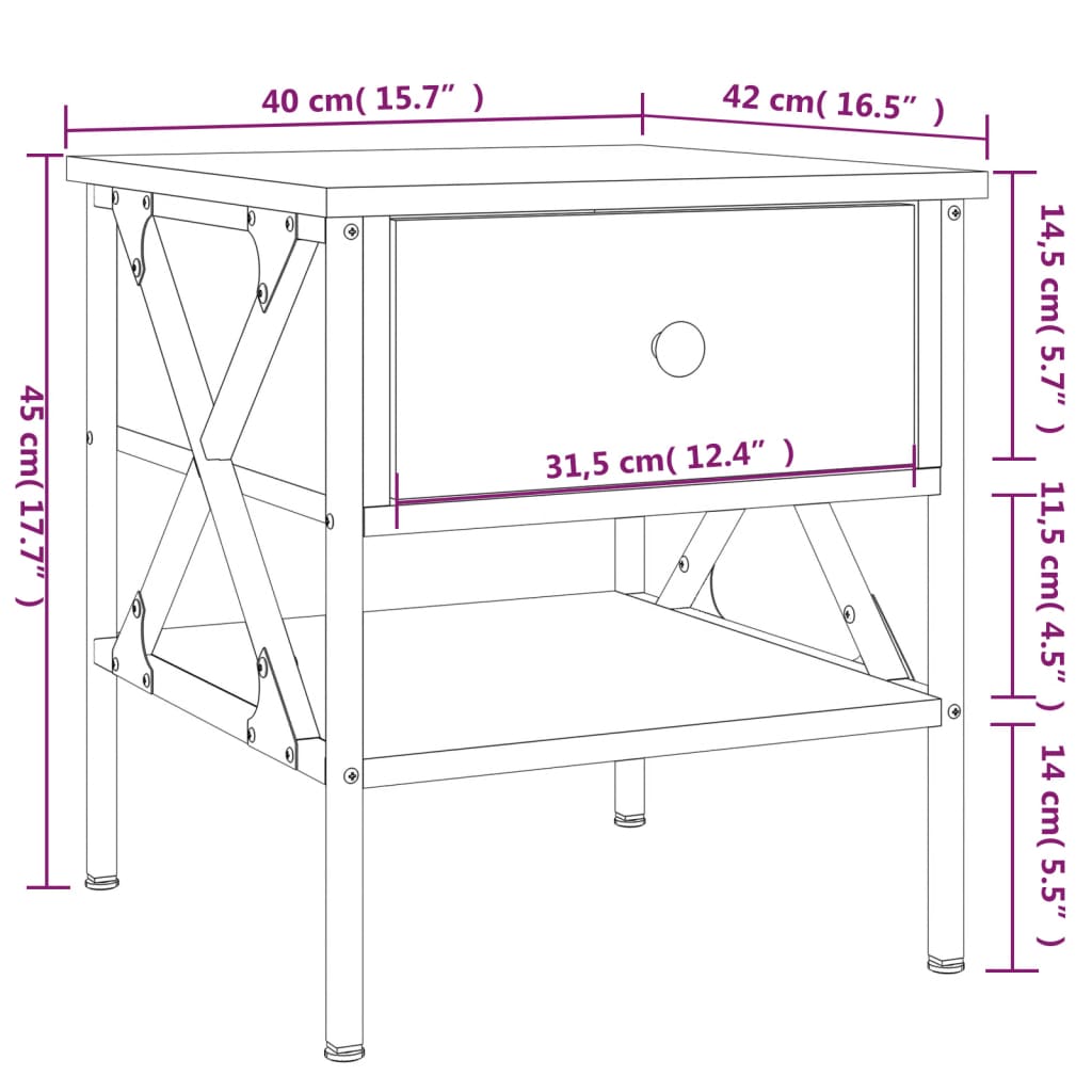 Tables de chevet 2 pcs 40x42x45 cm bois fini