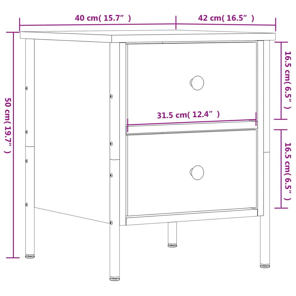 Table de chevet 40x42x50 cm en dérivé du bois, couleur chêne