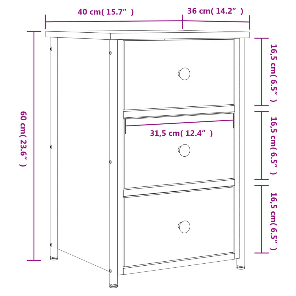 Tables de chevet 2 pcs 40x36x60 cm bois fini