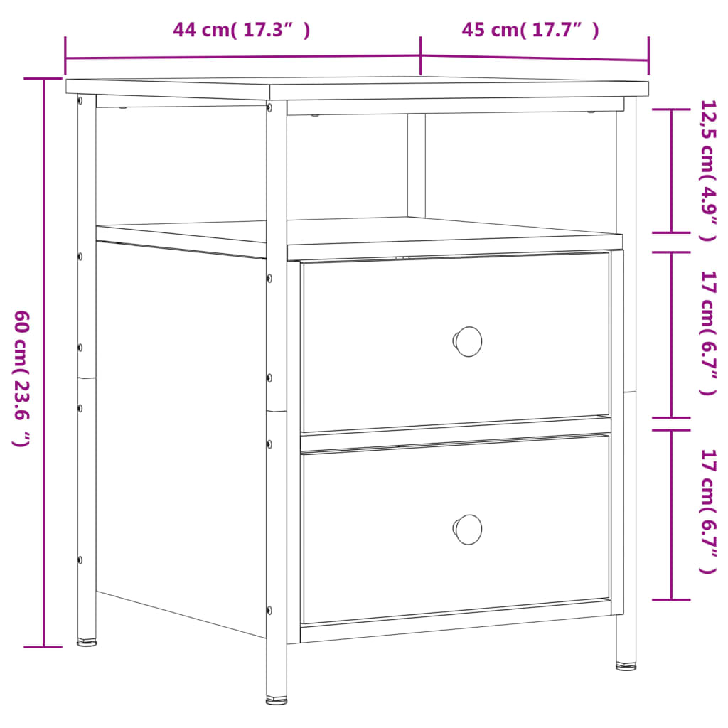 Nachtkastjes 2 st 44x45x60 cm bewerkt hout eikenkleurig