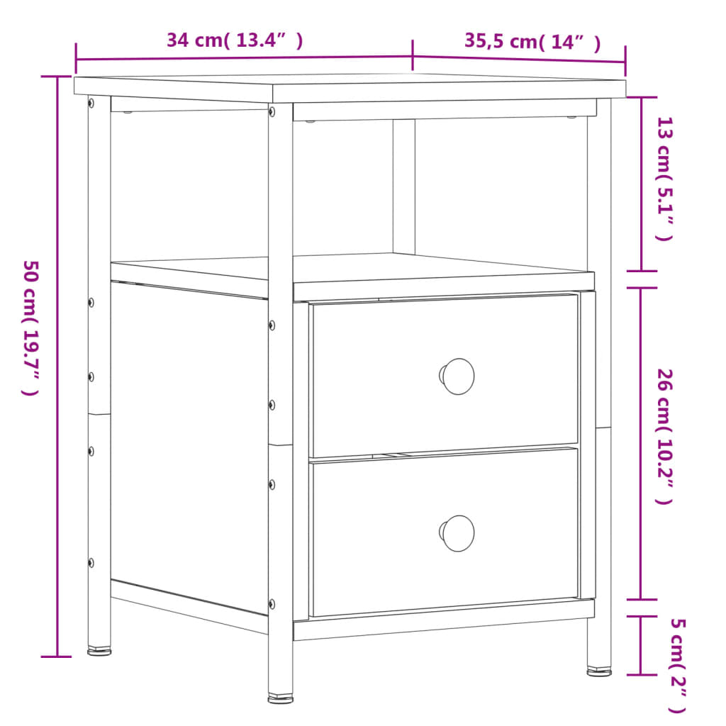 Nachtkastjes 2 st 34x35,5x50 cm sonoma eikenkleurig