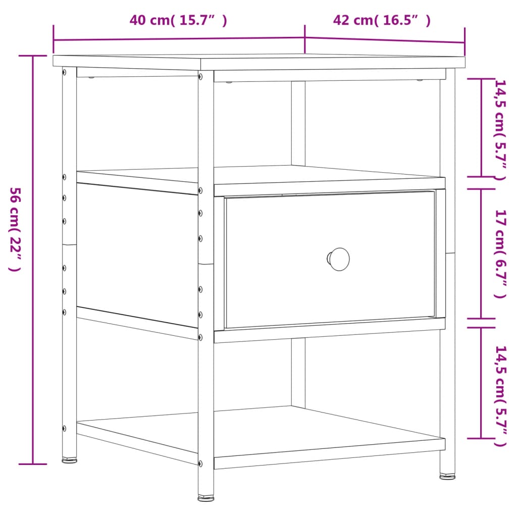 Tables de chevet 2 pcs 40x42x56 cm bois fini couleur chêne