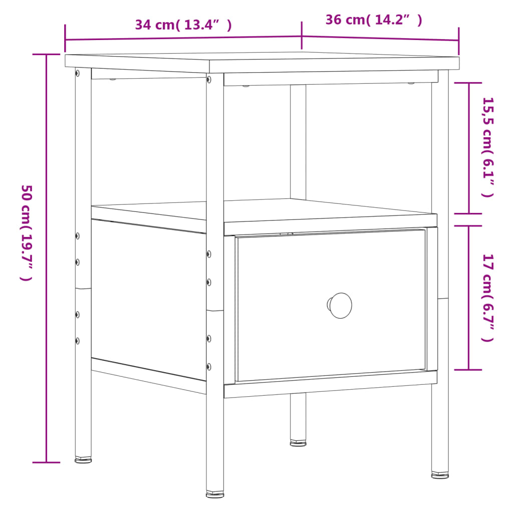 Table de chevet 34x36x50 cm en bois travaillé