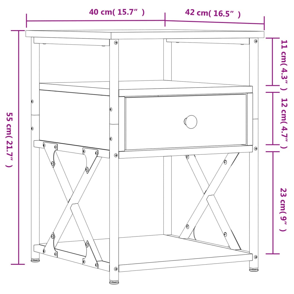 Tables de chevet 2 pcs 40x42x55 cm bois fini