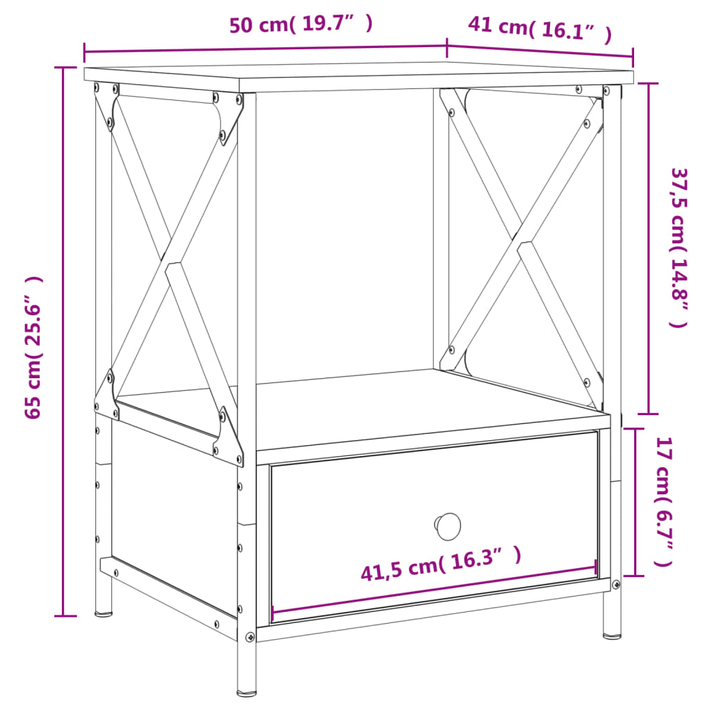 Tables de chevet 2 pcs 50x41x65 cm en dérivé du bois couleur chêne