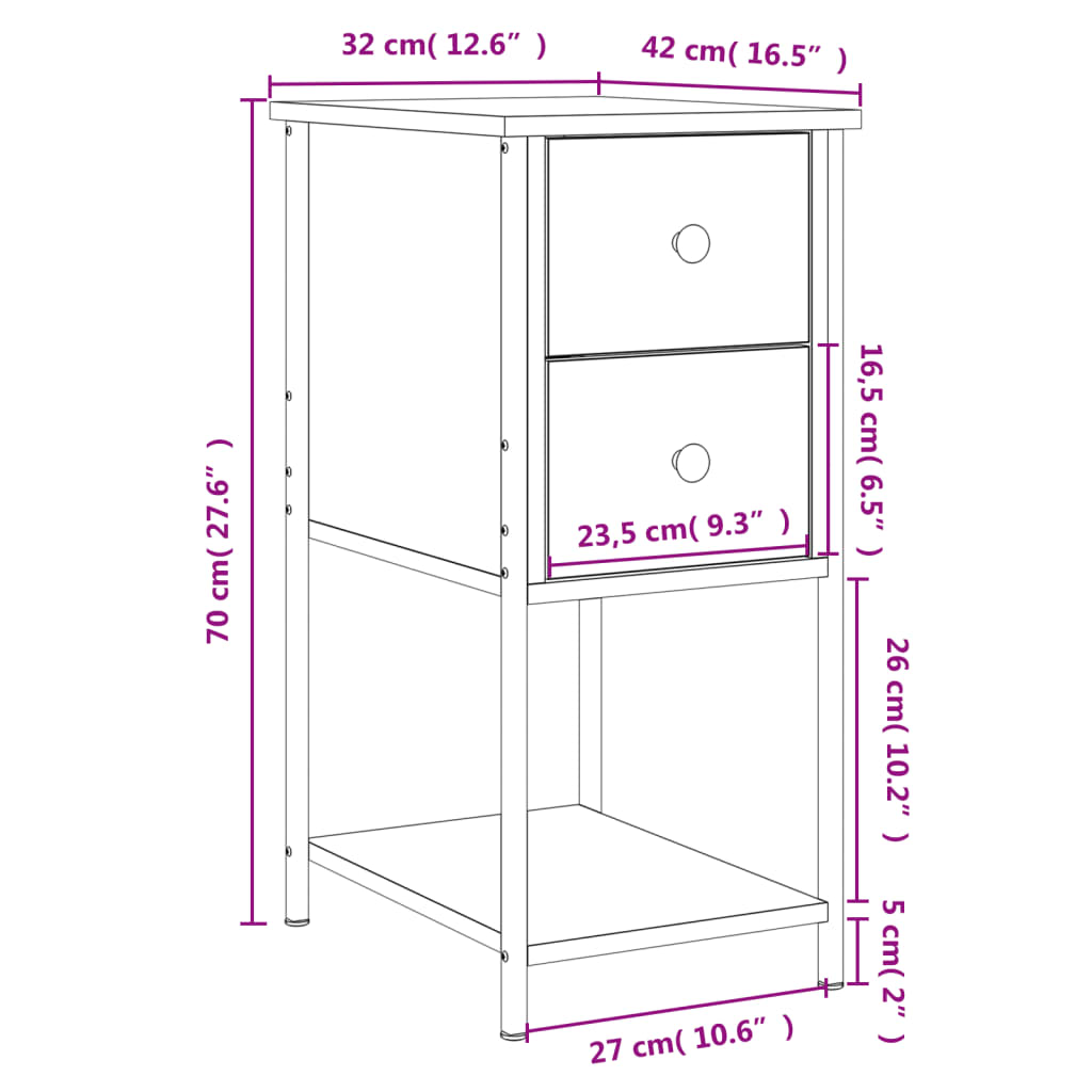 Tables de chevet 2 pcs 32x42x70 cm en dérivé du bois couleur chêne