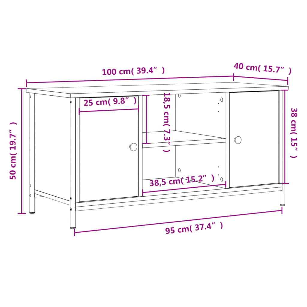 Meuble TV 100x40x50 cm en dérivé du bois, coloris chêne