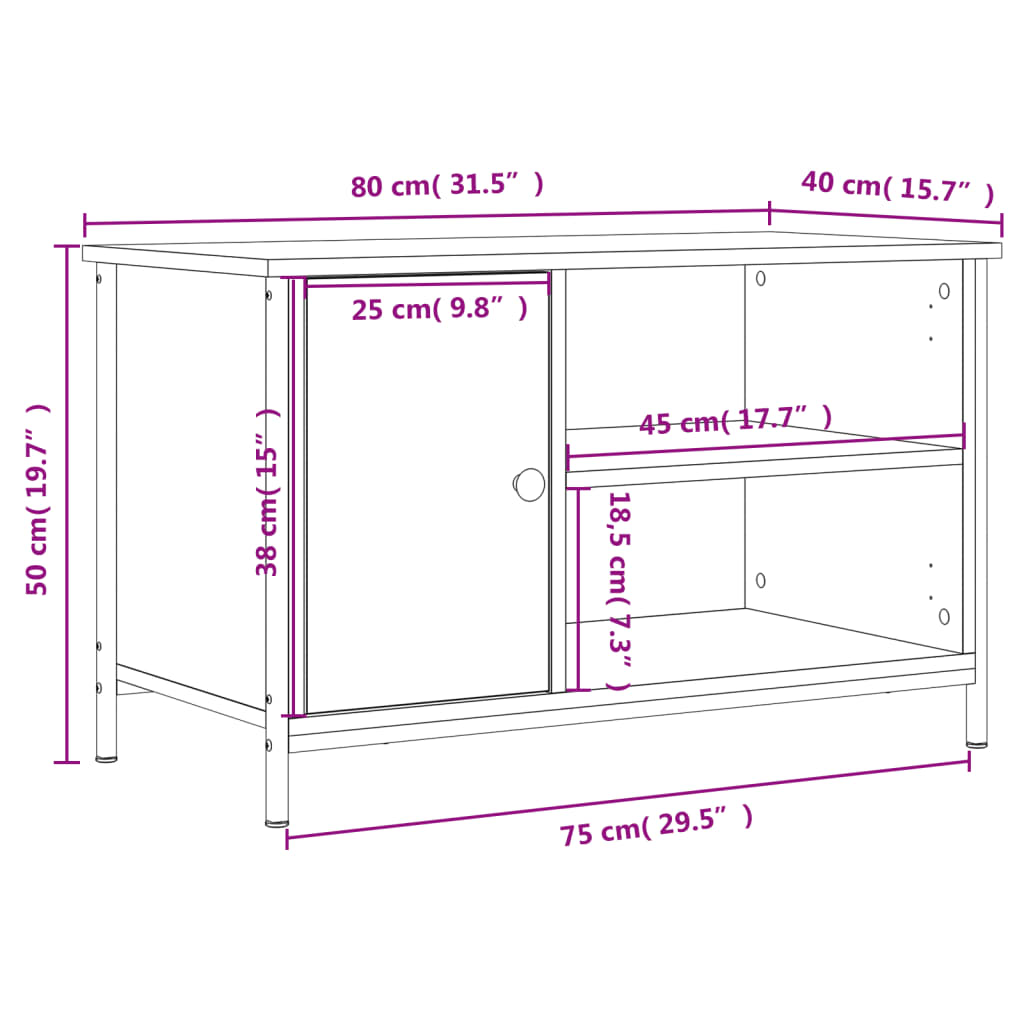 Meuble TV 80x40x50 cm en bois travaillé