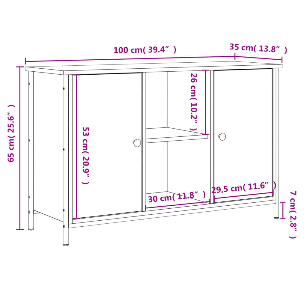 Tv-meubel 100x35x65 cm bewerkt hout bruin eikenkleur