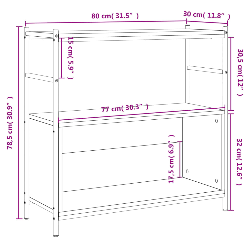 Bibliothèque 80x30x78,5 cm en bois travaillé et fer