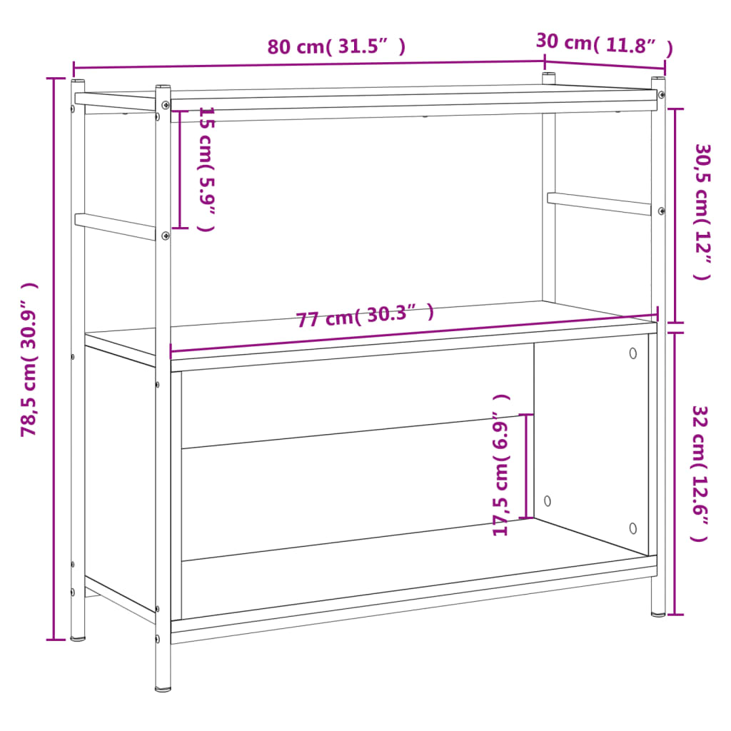 Bibliothèque 80x30x78,5 cm en bois travaillé et fer