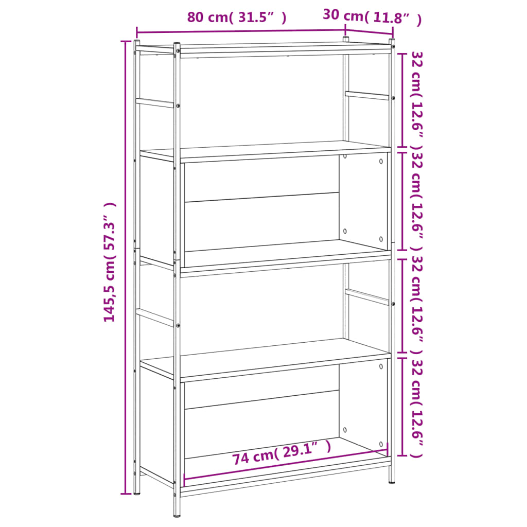 Bibliothèque 80x30x78,5 cm en bois travaillé et fer