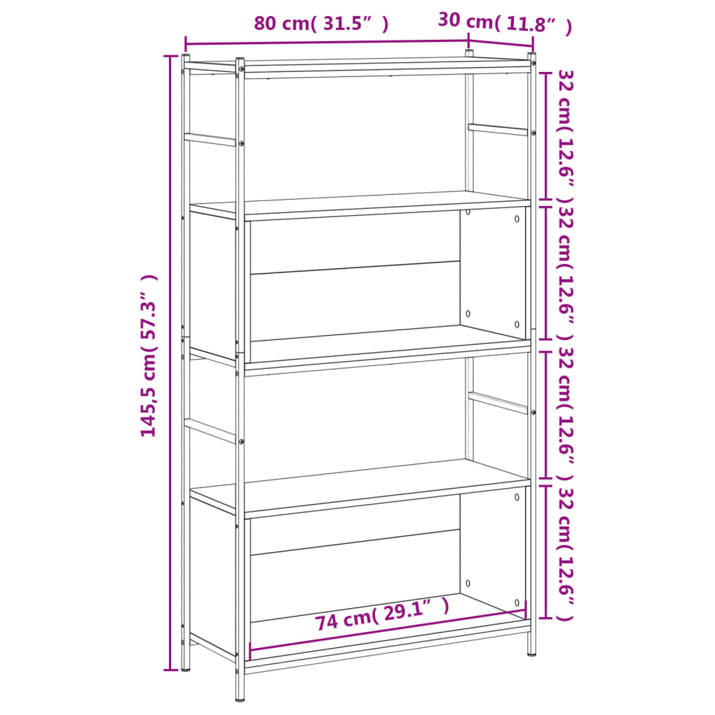 Bibliothèque 80x30x78,5 cm en bois travaillé et fer