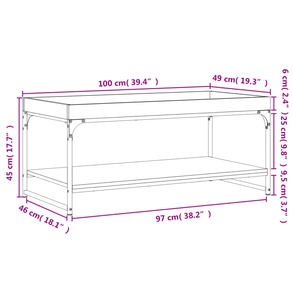 Salontafel 80x80x45 cm bewerkt hout en ijzer