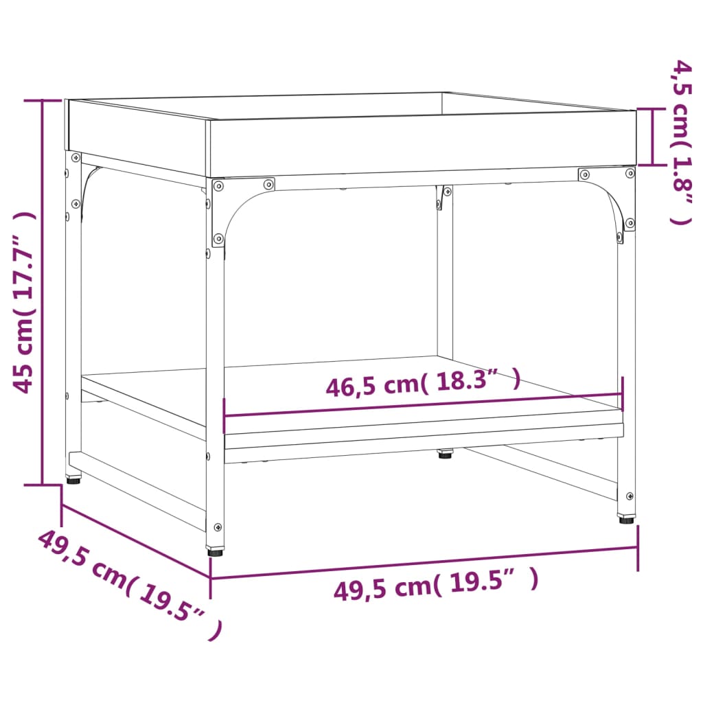 Salontafel 80x80x45 cm bewerkt hout en ijzer